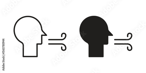 Breath icon. Flat and stroke versions. Graphic elements.