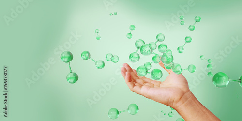 Green Hydrogen, H2 molecule, carbon neutral and Net zero. Investment sustainability. environmental protection concept, sustainable development, climate change, green energy recycling.
