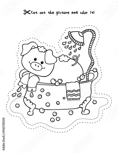 Adorable Piggy Bathtime Fun for Cut and Color