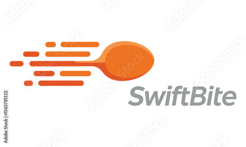 Business logo and concept design featuring a vector illustration of an orange plastic spoon, a kitchen utensil, and a cooking tool