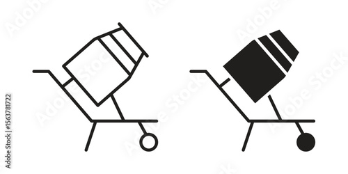 Cement mixer icon. Flat and stroke versions. Graphic elements.