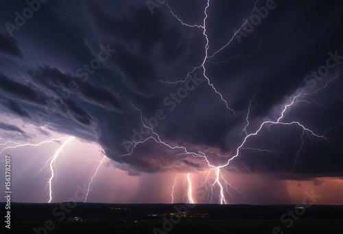 Electric storm crackles across a dramatic, dark sky , thunderstorm,  scene