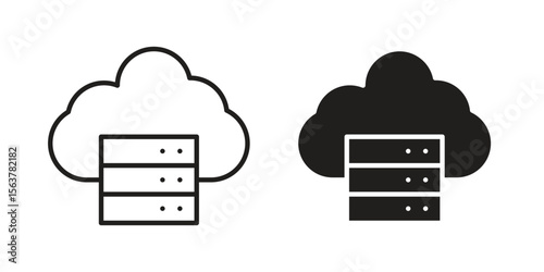 Cloud server icon. Flat and stroke versions. Graphic elements.