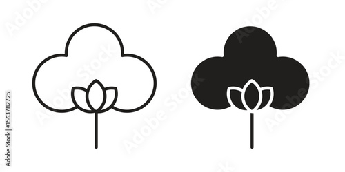 Cotton icon. Flat and stroke versions. Graphic elements.