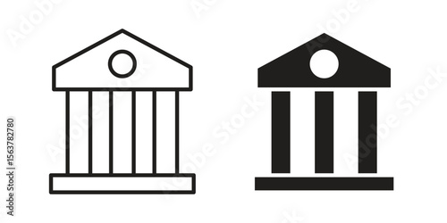 Courthouse icon. Flat and stroke versions. Graphic elements.