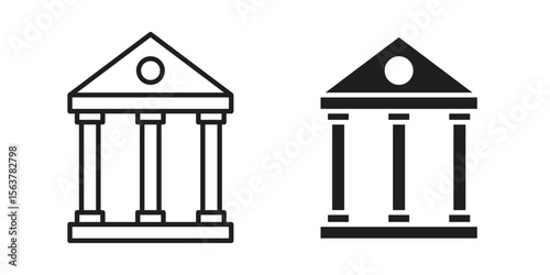 Courthouse icon. Flat and stroke versions. Graphic elements.