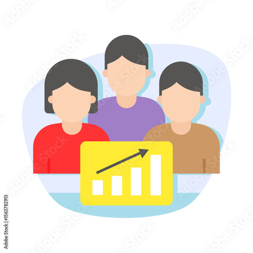 Customer acquisition insights concept, diversified group of people purchasing Stats vector design, Social Media Marketing Sign, Online business symbol, Sales Growth indicator stock  illustration