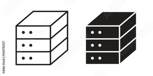 Data center icon. Flat and stroke versions. Graphic elements.
