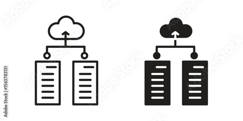 Data center icon. Flat and stroke versions. Graphic elements.