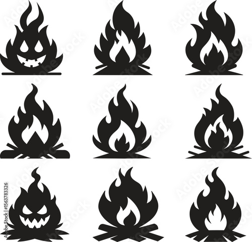 Nine Black and White Campfire Icons