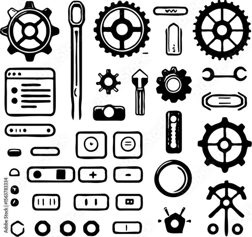 Vector Gear Icons Mechanical, Web UI, and Industrial Elements