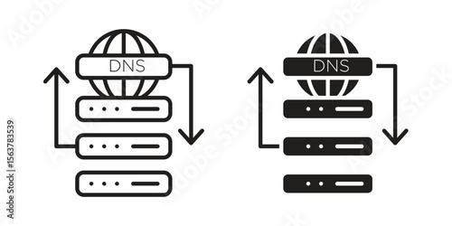DNS icon. Flat and stroke versions. Graphic elements.