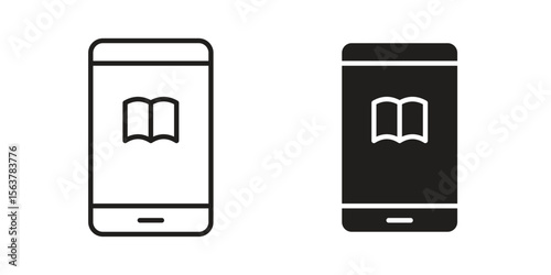Ebook icon. Flat and stroke versions. Graphic elements.