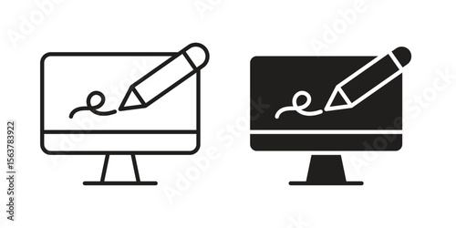 Electronic signature icon. Flat and stroke versions. Graphic elements.