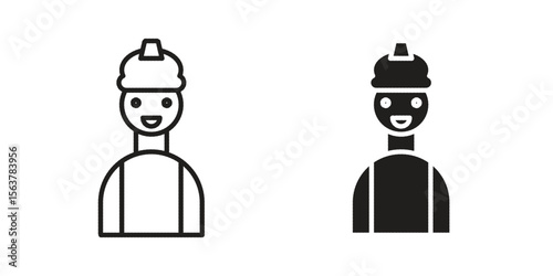 Engineer icon. Flat and stroke versions. Graphic elements.