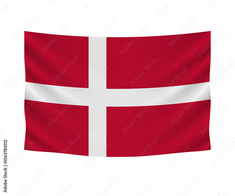 Fototapeta premium Realistic hanging flag of Denmark. Empty fabric banner illustration design.