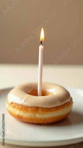Minimalist Birthday Donut with One Candle
