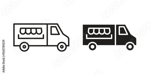 Food truck icon. Flat and stroke versions. Graphic elements.
