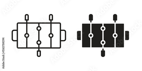 Foosball icon. Flat and stroke versions. Graphic elements.