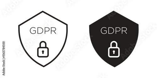 GDPR shield icon. Flat and stroke versions. Graphic elements.