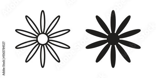 Gerbera icon. Flat and stroke versions. Graphic elements.