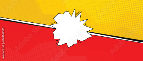 red and yellow comic versus background with speech bubble