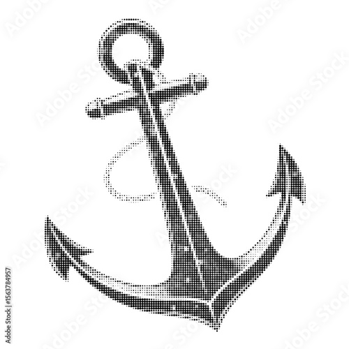 Vector halftone illustration of anchor in vintage engraving style, ideal for nautical designs, retro artwork, ocean themes, posters, prints, and decor