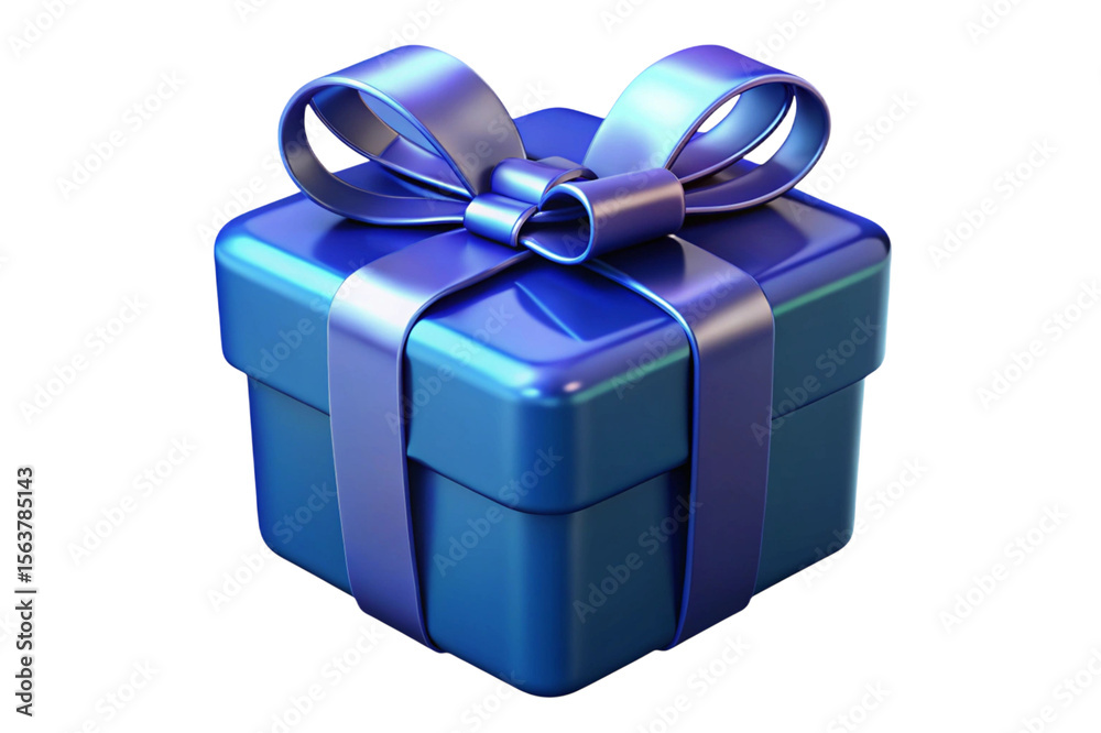 Fototapeta premium Shiny blue gift box with ribbon and bow isolated on transparent background