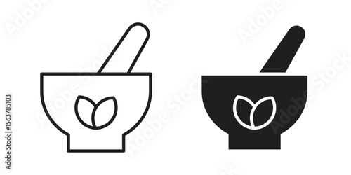 Herbal medicine icon. Flat and stroke versions. Graphic elements.