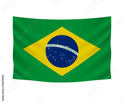Realistic hanging flag of Brazil. Empty  fabric banner illustration design.