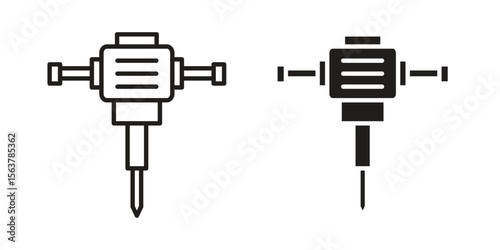 Hydraulic breaker icon. Flat and stroke versions. Graphic elements.