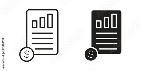 Income statement icon. Flat and stroke versions. Graphic elements.