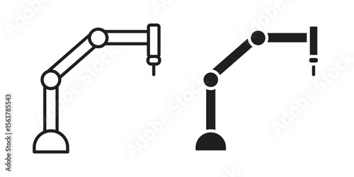 Industrial robot icon. Flat and stroke versions. Graphic elements.