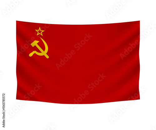 Realistic hanging flag of Soviet Union. Empty  fabric banner illustration design.