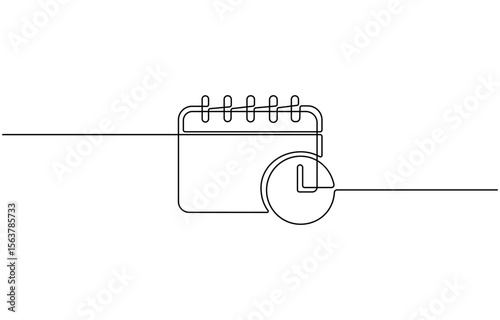 Table calendar one line drawing and isolated continuous outline vector illustration, Calendar continuous one line drawing, Planner sign in simple linear style, Vector illustration.