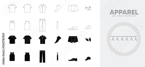 set of man cloths outline icon vector on white isolated