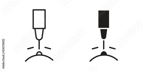 Laser machine icon. Flat and stroke versions. Graphic elements.