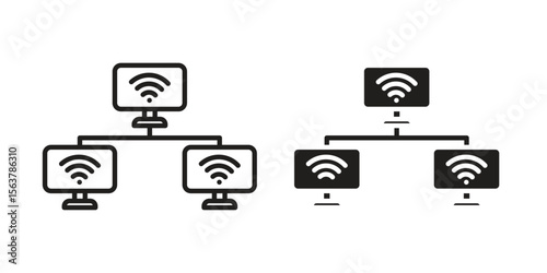 Local network icon. Flat and stroke versions. Graphic elements.