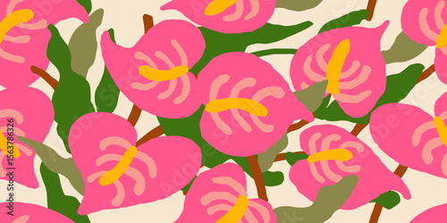 Trendy exotic hand drawn flowers seamless pattern. Floral background for textile, wallpaper, banner, covers, surface, printing and home decor. Flower vector illustration.