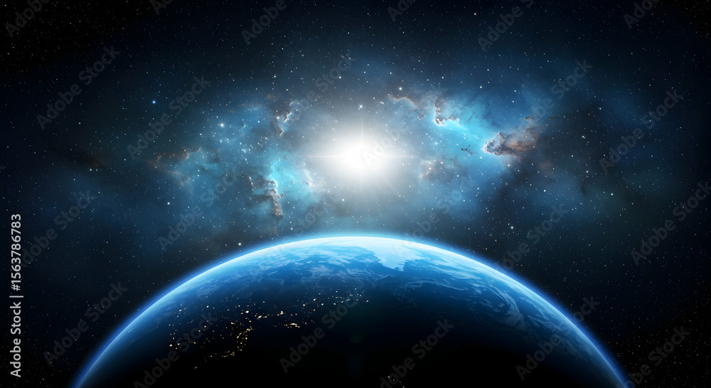 Obraz premium Stunning view of Earth from space cosmic nebula galaxy stars night sky planet universe exploration astronomy celestial bodies solar system cosmic wonder