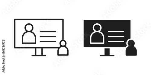 Online course icon. Flat and stroke versions. Graphic elements.