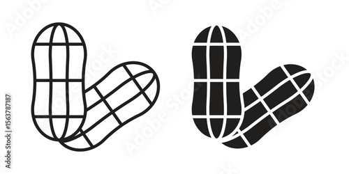 Peanut icon. Flat and stroke versions. Graphic elements.