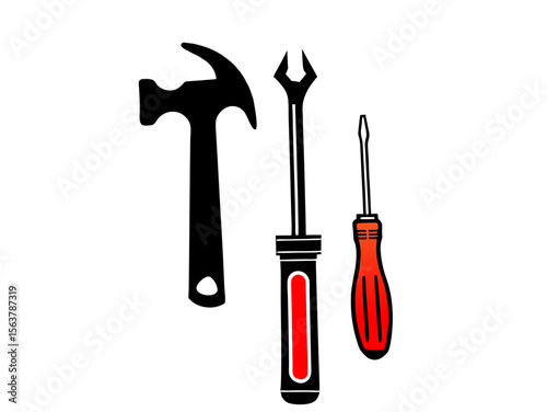 vector Illustration of hammer nail puller and screwdriver tools for home repair