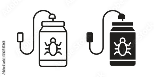 Pesticide icon. Flat and stroke versions. Graphic elements.