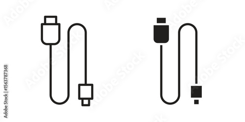 Phone cable icon. Flat and stroke versions. Graphic elements.