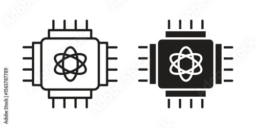Quantum computing icon. Flat and stroke versions. Graphic elements.