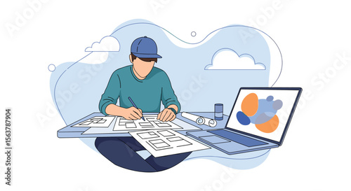 An Illustrative Concept of an Architect or Designer Deeply Engaged in their Creative Process