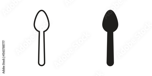 Spoon icon. Flat and stroke versions. Graphic elements.