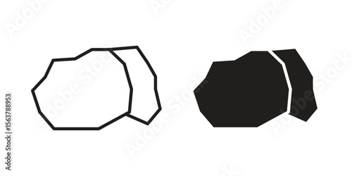 Stone icon. Flat and stroke versions. Graphic elements.