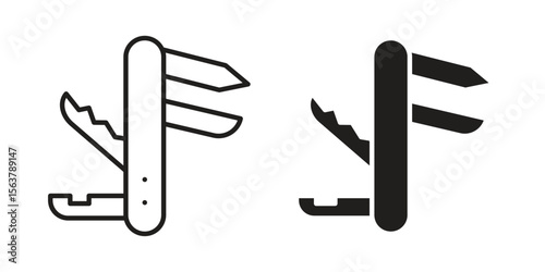Swiss Knife icon. Flat and stroke versions. Graphic elements.